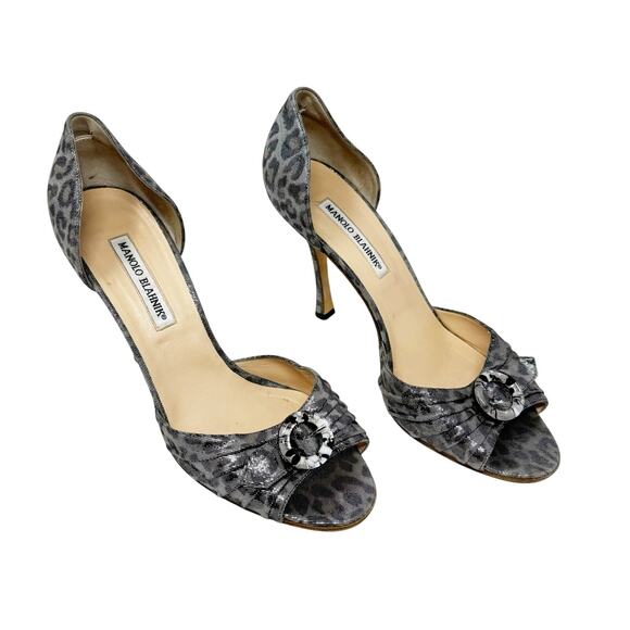 MANOLO BLAHNIK Vintage Retro Gold Brocade Crystal Peep Toe Pump Sedaraby IT 40 - Picture 1 of 7